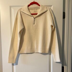 Elegant Cream Half-Zip Turtleneck Sweater